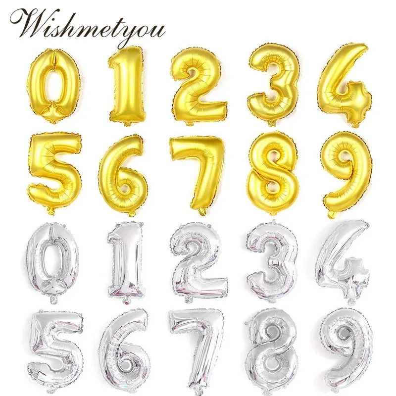 WISHMETYOU 16 дюймов и 32 золотое серебряное число воздушный шар из фольги для детского