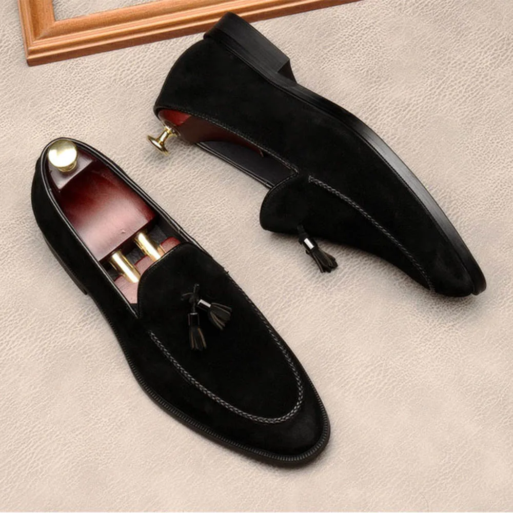 Мужские классические Лоферы Sipriks из коровьей замши с кисточками в стиле ретро