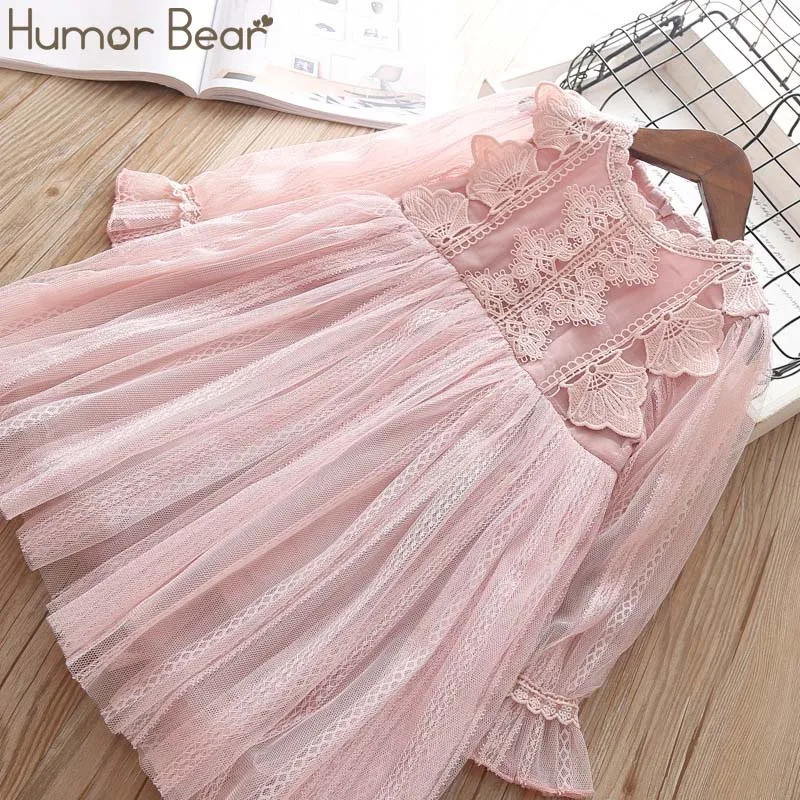 pink Humor Bear/детская одежда; коллекция года; осеннее платье для девочек; платье принцессы для маленьких девочек; кружевные вечерние платья с пышными рукавами в Корейском стиле; Одежда для девочек - Цвет: pink
