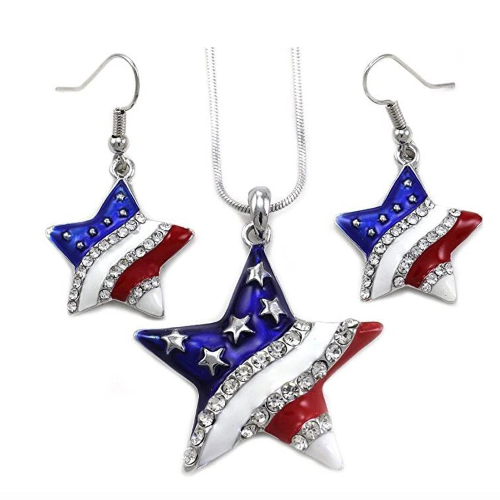 Комплект с подвеской и в виде звезд США американского флага |