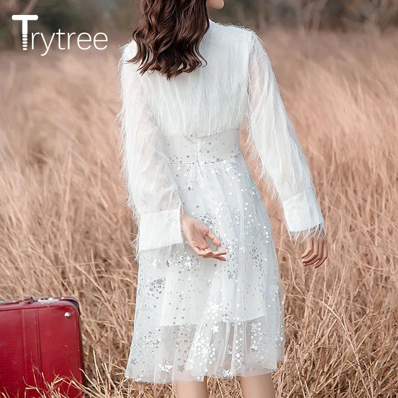 Trytree весеннее романтичное лоскутное Сетчатое платье с блестками женские