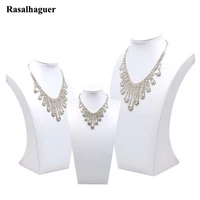 fashion white pu leather jewelry display necklace bust pendants stand choker holder jewellery rack show 3 options model