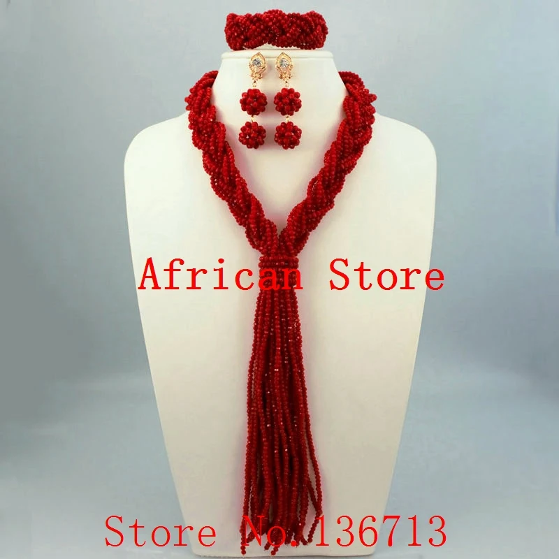 

Новое поступление, комплект ювелирных изделий с африканскими бусинами, модный нигерийский Свадебный комплект из ожерелья и сережек с африк...
