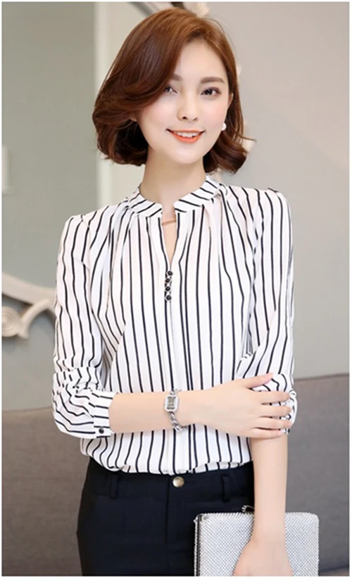 Воротник С Длинными Рукавами Шифон Тонкий Длинные Дамы V Печатных Рубашку |