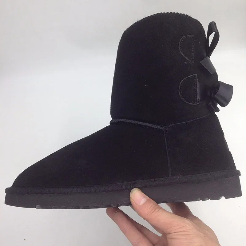 Черный DAGNINO Горячая леди бренд Австралия два банты короткие botas Высокое качество Женская обувь зимние теплые пояса из натуральной кожи с бантиком - Цвет: Черный