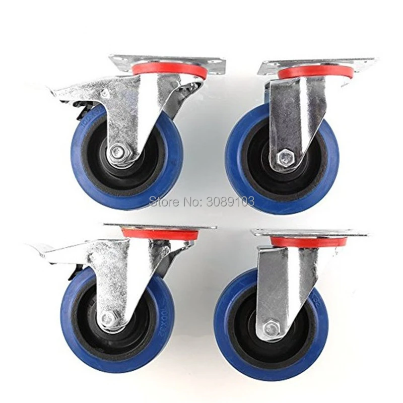 4 шт. 3 дюймовое среднее резиновое колесо синее с тормозом|rubber caster wheels|caster wheelwheels with