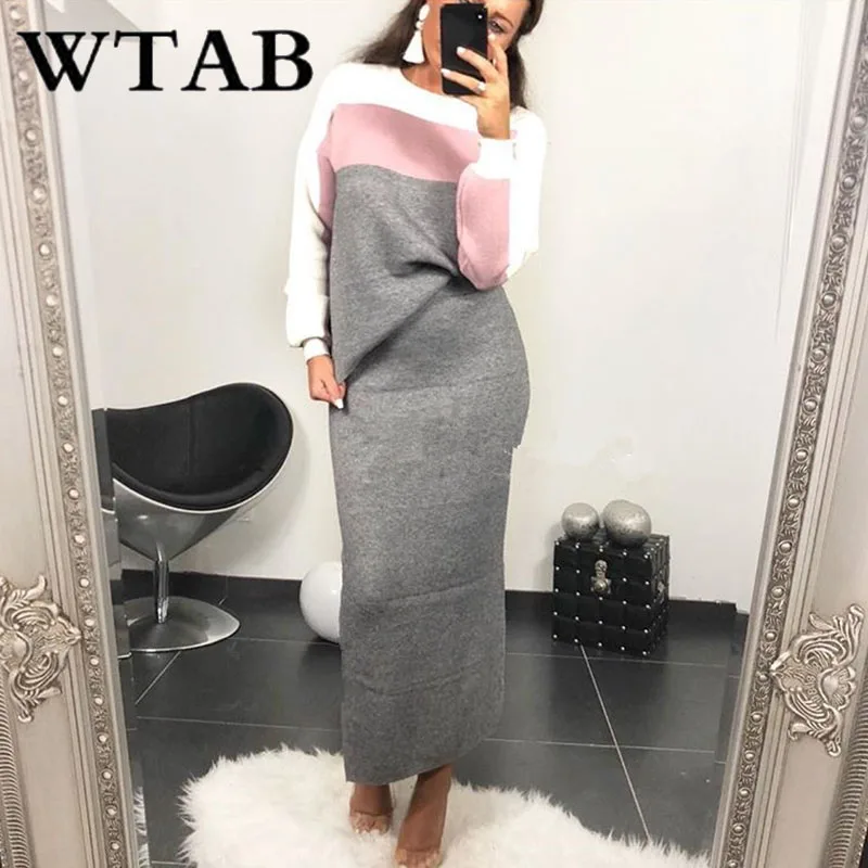 WTAB новинка женское платье до середины икры повседневное в полоску с принтом два