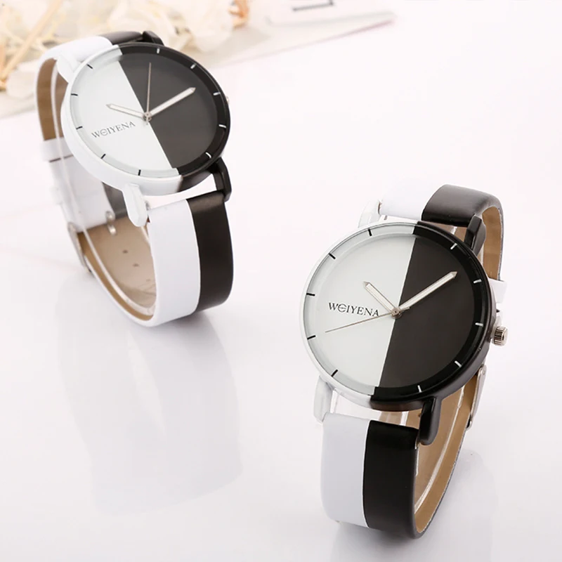 Mdnen мужские и женские наручные часы с черным белым циферблатом кварцевые для