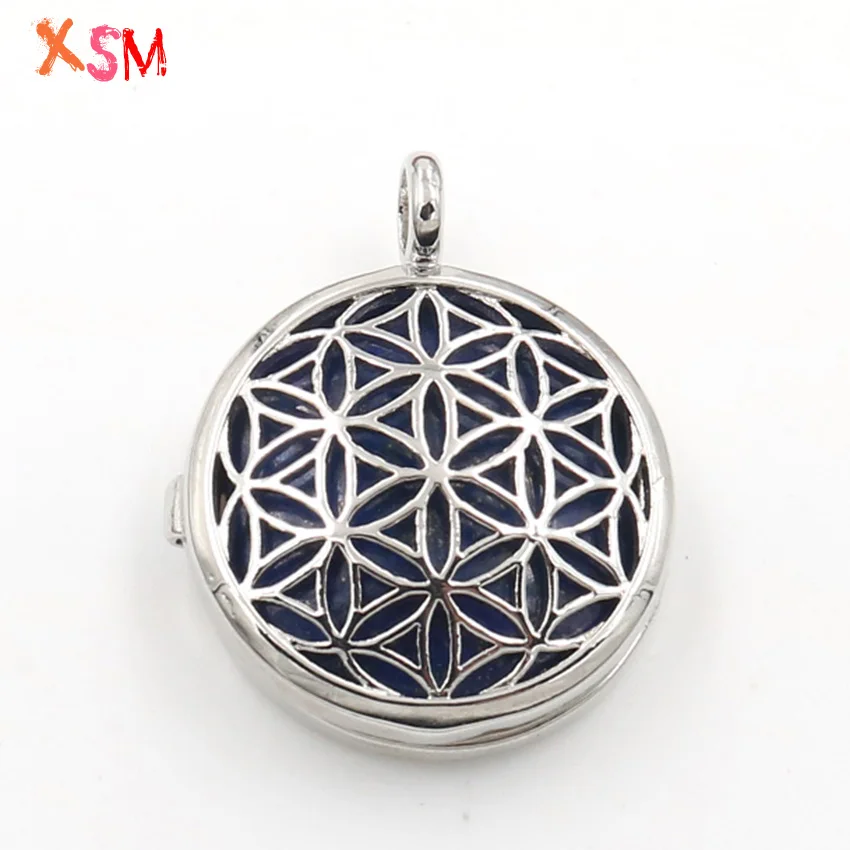 Lapis Lazuli Модный покрытый серебром натуральный аметист розовый кварц рок кристалл кулон цветок жизни Шарм медальон Открывающийся кулон ювелирные изделия - Окраска металла: Lapis Lazuli