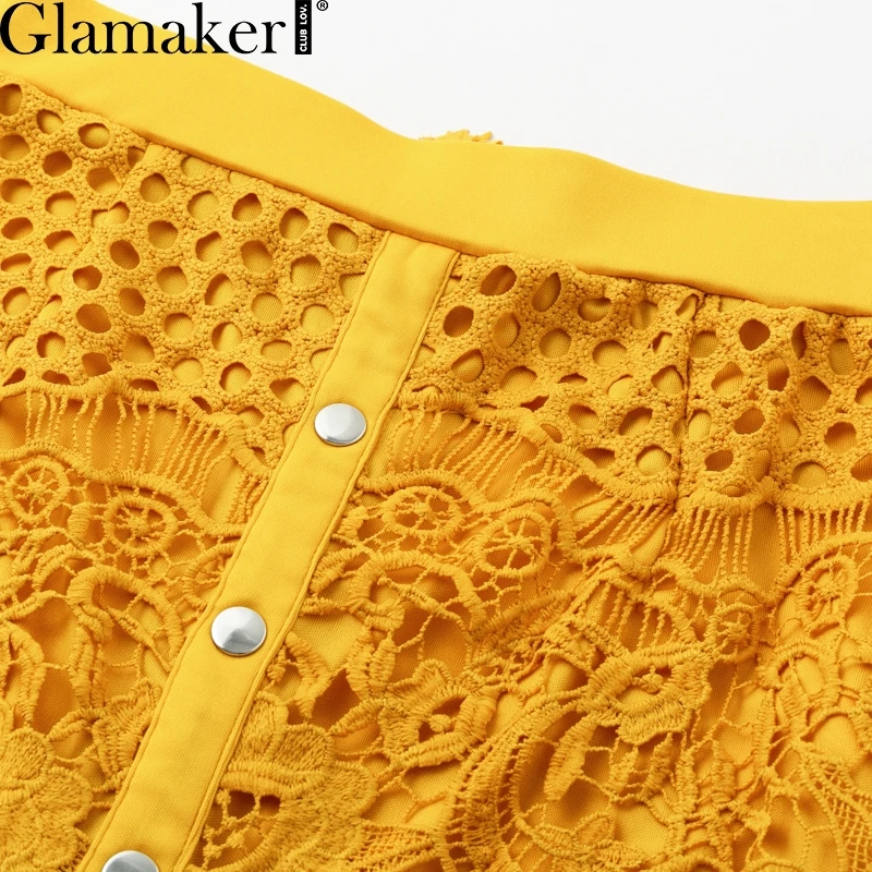 Glamaker, Сексуальное желтое длинное платье, женское, белое, с рюшами, из двух частей, облегающее макси платье, с разрезом, кружевное, Осеннее, праздничное, элегантное