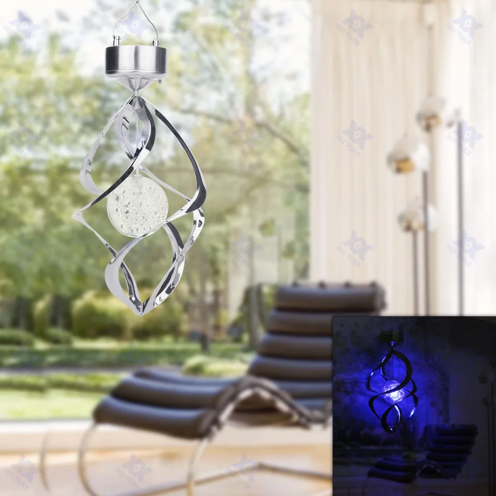 Облегчить Цвет изменение солнечной Мощность LED колокольчиков Spinner открытый висит