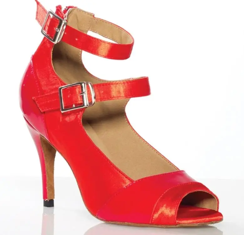red heel 8.5cm IDancing/атласная обувь для латинских танцев; zapatos de baile; Цвет черный, красный; модная пикантная обувь на высоком каблуке; современный тонкий каблук 10 см - Цвет: red heel 8.5cm