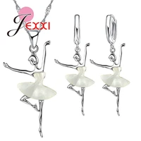 new dancing ballet girls jewelry set with white dress 925 sterling silver pendant necklaceearrings for women daily life