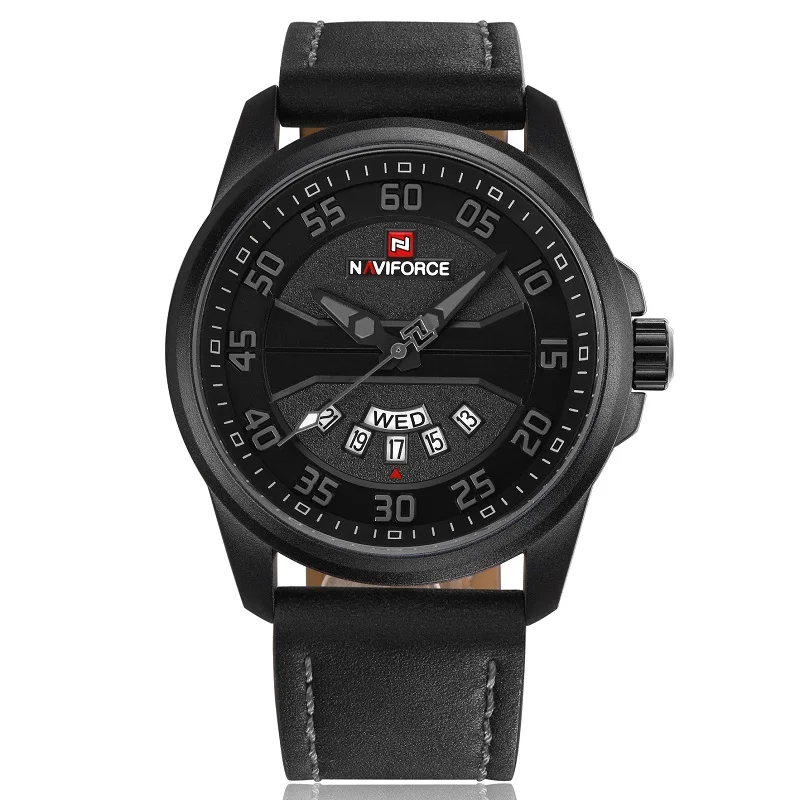 Black grey NAVIFORCE Топ люксовый бренд Мужские часы Мужские кварцевые часы мужские кожаный ремешок армейские военные виды спорта часы Relogio Masculino - Цвет: Black grey