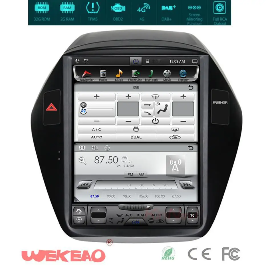 Wekeao 10 4 &quotСенсорный экран Аудио плеер android радио для hyundai Tucson IX35 2010 2014 Android 6 0