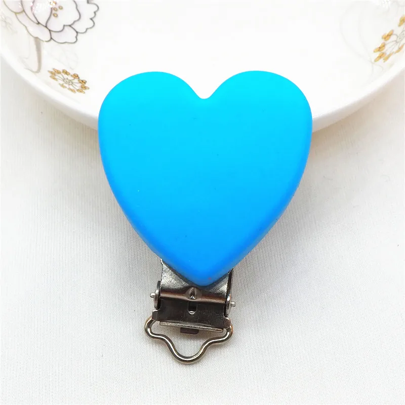 Sky Blue Chenkai 10 шт. без БФА, силиконовый сердце детское кольцо для соски цепочка для прорезывателя Держатель Зажимы DIY пустышка для младенца игрушки вспомогательные зажимы - Цвет: Sky Blue