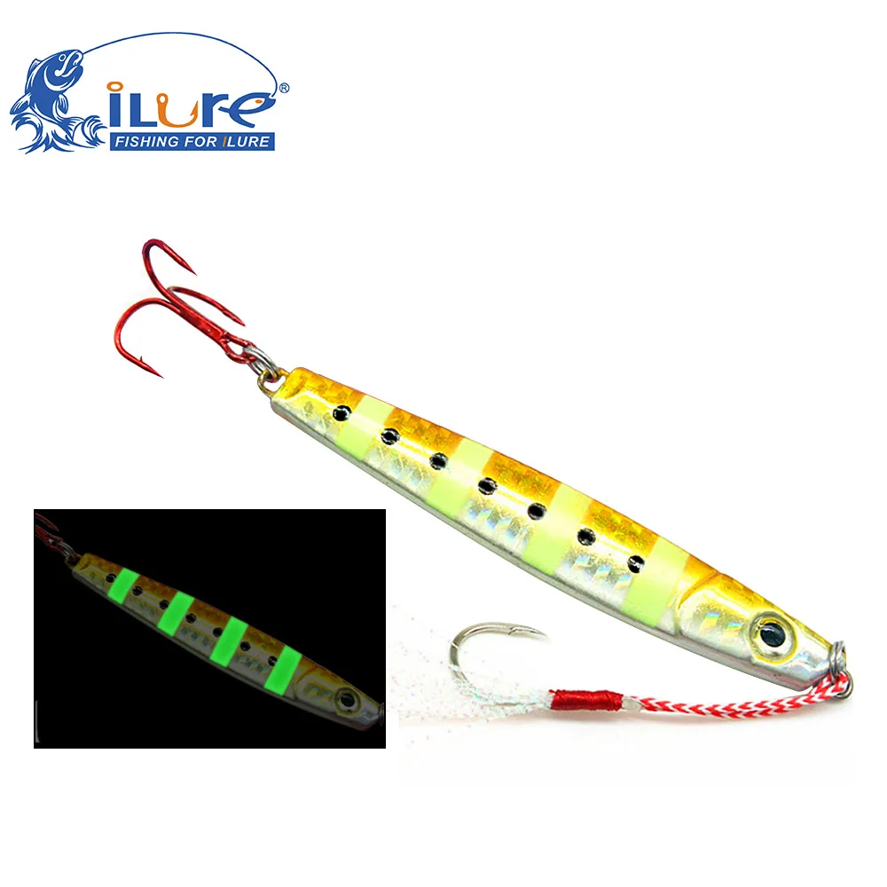 

5pcs/lot glowLead Fast Jigs Fishing Lure Slow jigging 25g/40g/60g/80g/100g/120g/150g Assist Hooks Treble hook Sea Jig metal jig