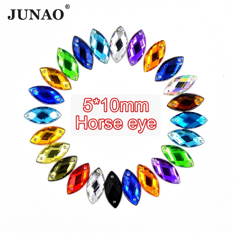 JUNAO 5*10 мм Смешанные Цветные кристаллы для шитья Стразы лошадиный глаз акриловые
