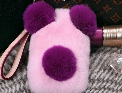 Роскошный чехол с пандой из кроличьего меха для iPhone 11 12 Pro Max X XS MAX XR 7 8 Plus 6 6S теплый