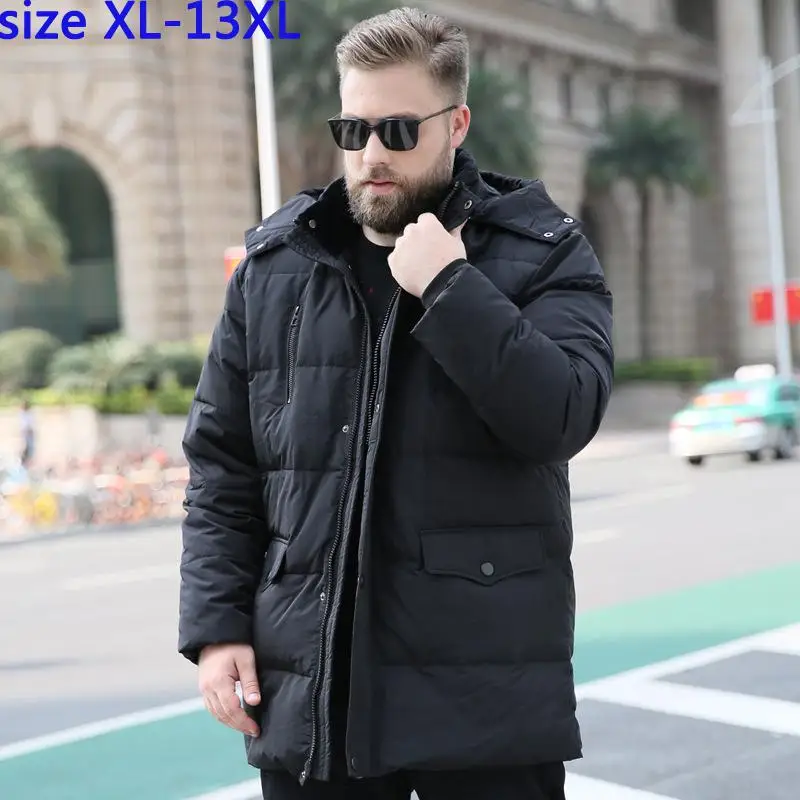 black 148WM Новое поступление, Модный высококачественный белый свободный повседневный мужской пуховик с капюшоном, Мужская Супер большая куртка, плюс размер, XL-11XL, 12XL, 13XL - Цвет: black 148WM