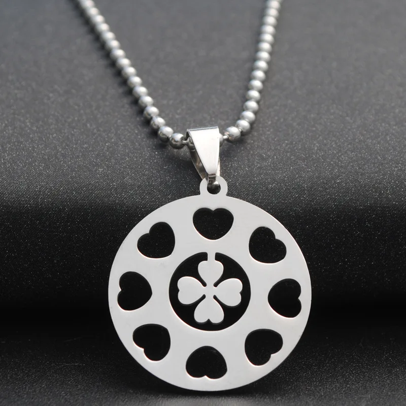 30 love petal flower grass plant amulet geometric round necklace stainless steel lucky love heart four-leaf clover necklace