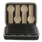 8 ячеек, коробка для хранения часов, лоток для чехлов на молнии, дорожный коллекционный чехол для часов, черный чехол из искусственной кожи