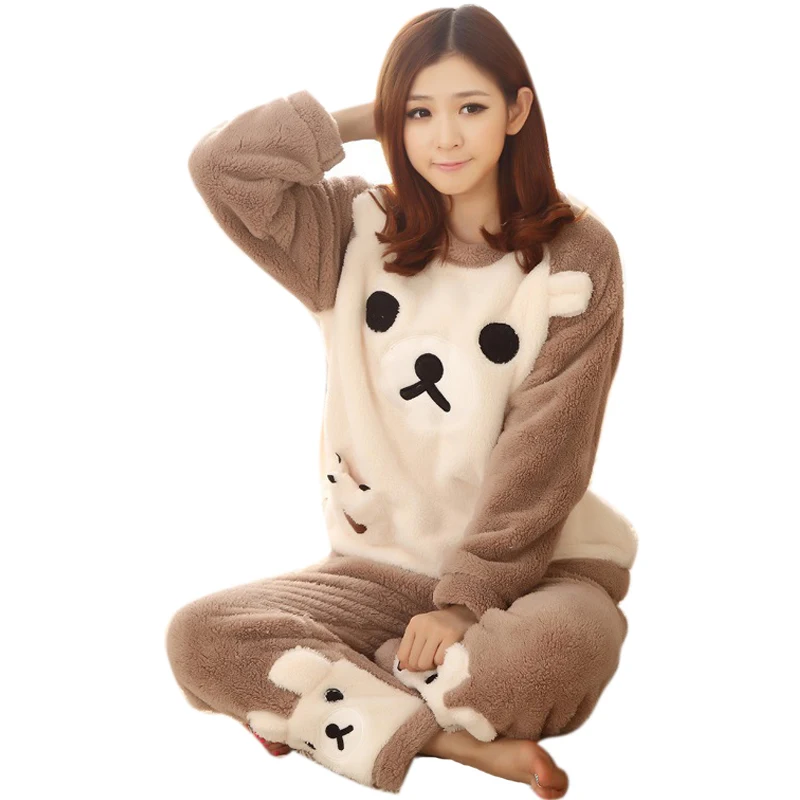 Осенне зимний женский пижамный комплект пижама с брюками теплая ночная рубашка