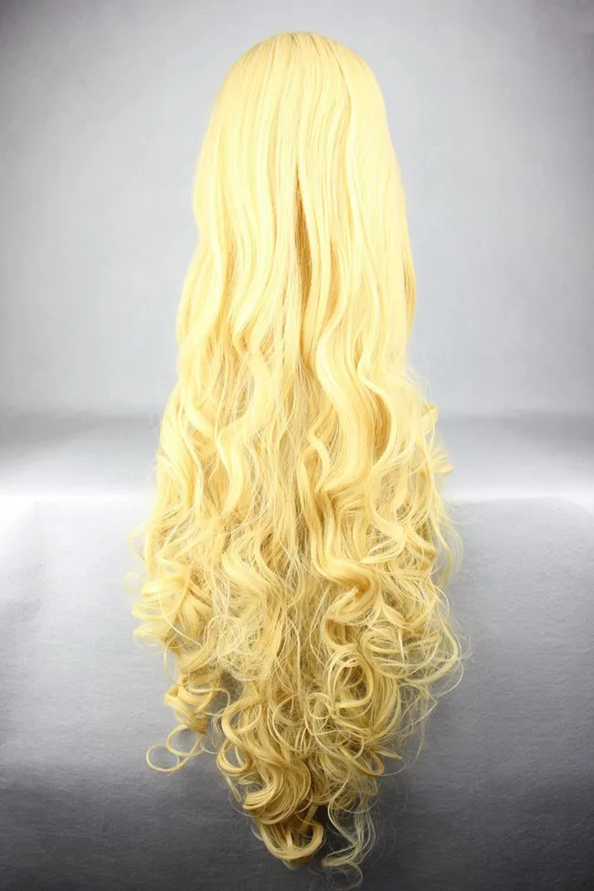 

MCOSER 90cm Yellow long curly Cosplay Party women girls full hair wigs heat resistant