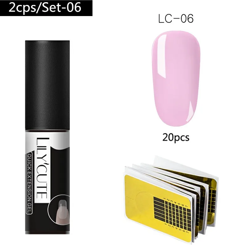 2 Pcc 6 LILYCUTE 20ml Poly Extension Gel Kit Quick Building Gel White Clear LED Acrylic Builder Nail Tips Nail Art Gel Brush Tool Set - Цвет: 2 Pcc 6
