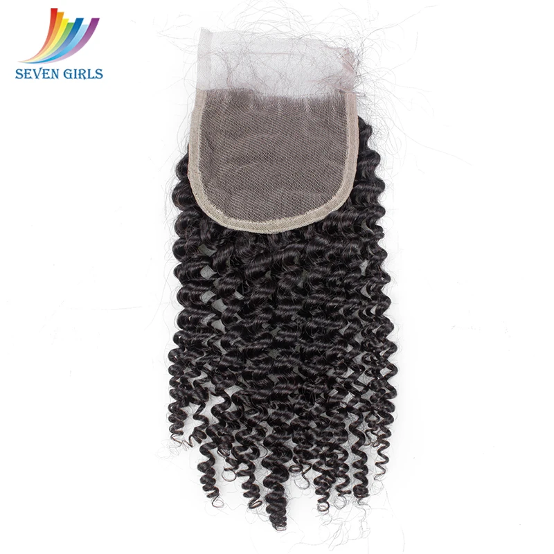 Sevengirls 100% Brazilian Human Hair Lace Closure Kinky Curly Natural Color Remy 8-20 Inch 4*4 | Шиньоны и парики