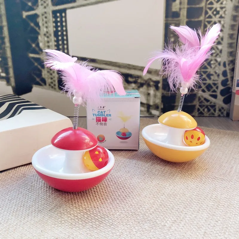 

Cat Kitten Toy Rolling Scratching Ball Funny Cat Kitten Play Dolls Tumbler Ball Pet Toys Interactive Training Feather Ball Toy
