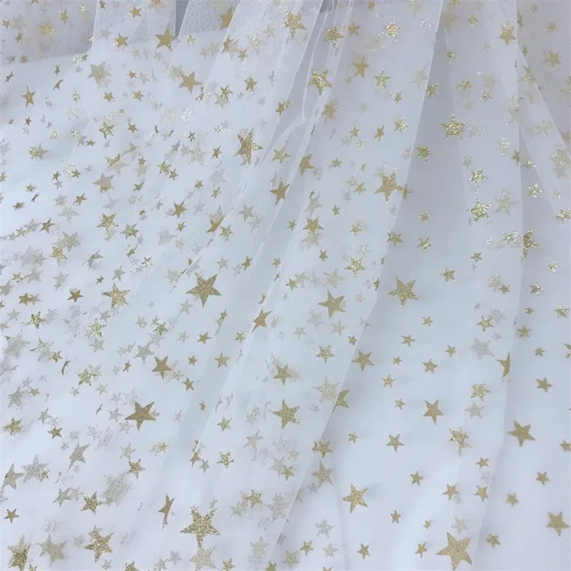 Золотая звезда кружева ткань блестящая Звезда Марля свадьба для свадебного