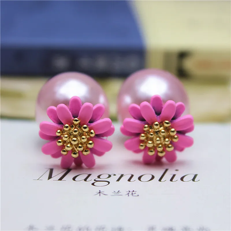 Женские серьги гвоздики с двумя искусственными жемчужинами большими бусинами и