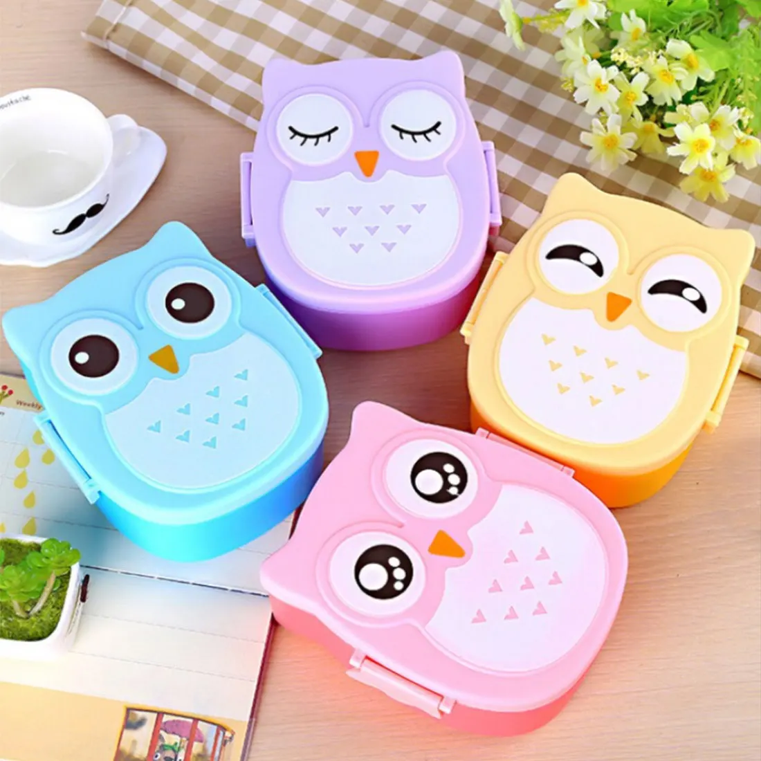 Мультяшный Ланч бокс с совами портативные японские коробки для еды Bento детей
