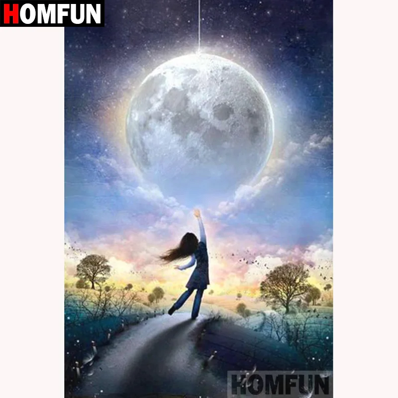 Алмазная 5d картина HOMFUN Девочка из мультфильма Луна вышивка крестиком