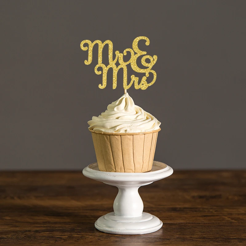 Золотистые/Серебристые/черные блестящие топперы Mr &amp Mrs для капкейков украшения