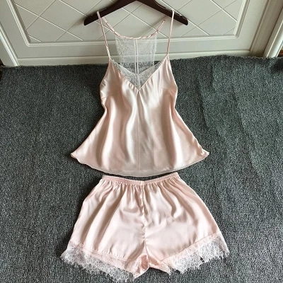 Женские шелковые пижамные комплекты Сексуальная кружевная пижама в стиле