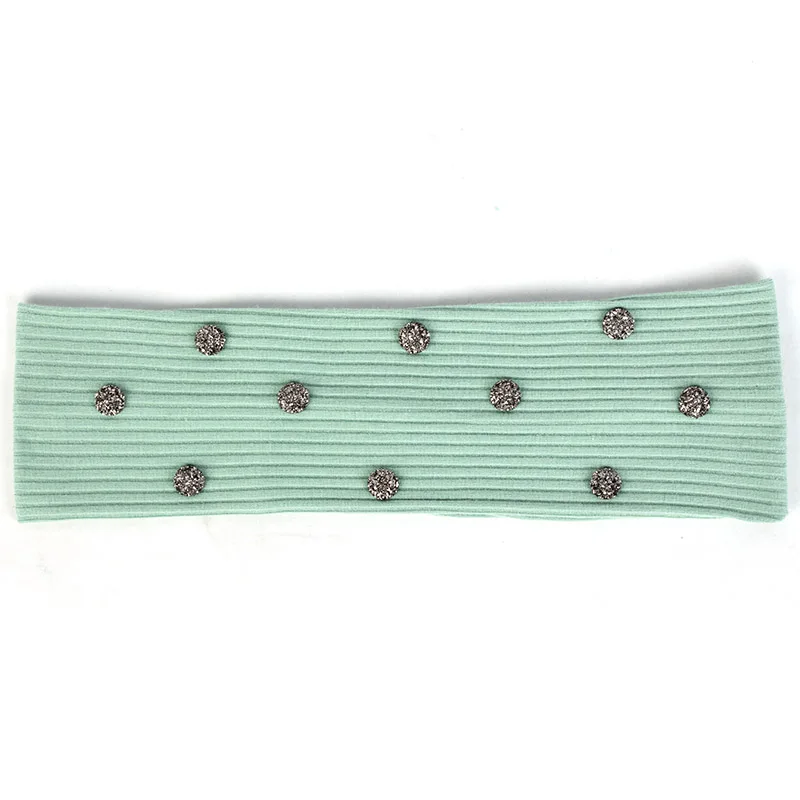 Bean green Gray 7 см Женская Повседневная полосатая повязка на голову с бусинами аксессуары из стразов эластичная ребристая повязка на голову для девочек тюрбан хлопковый головной убор - Цвет: Bean green Gray