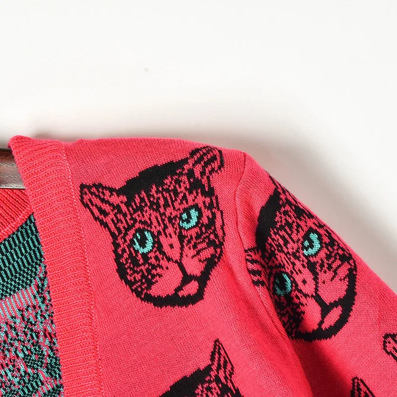 2019 Winter Spring New Fashion Cardigan Cat Pattern Jacquard Vintage Sweater Jacket Jersey Luxury Wool Knitted Outwear C-346 | Женская