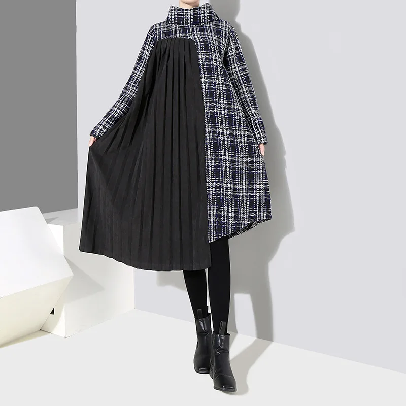 

Winter new long thick stitching velvet pleated knee-knit dress Support Custom
