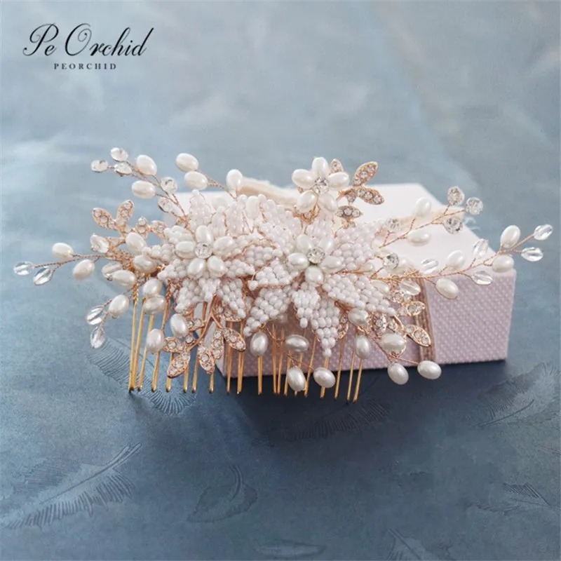 PEORCHID 2019 винтажная жемчужная Свадебная расческа для волос с кристаллами