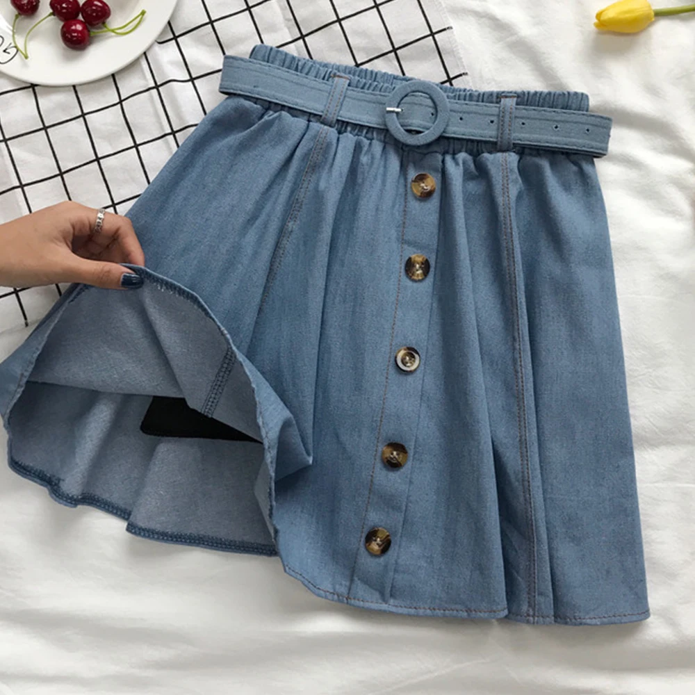 Женская джинсовая юбка с высокой талией FTGSDLONG синяя на пуговицах Повседневная