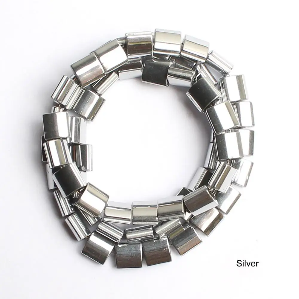 Silver Натуральный камень Бусины гладкое золото/Sivler/черное покрытие гематит Квадратные бусины для изготовления ювелирных изделий из бисера Diy браслет - Цвет: Silver