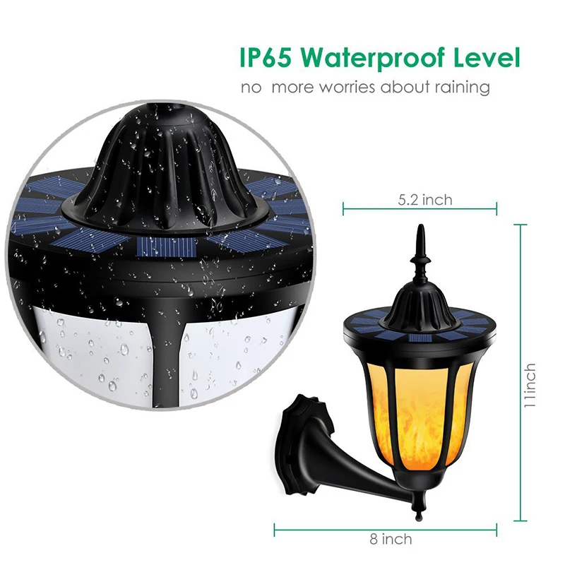 

Waterproof IP65 Outdoor Solar Lamp 96 LEDs Flickering Flames Torch Lights Solar Wall Light Decor Warm White Lamps