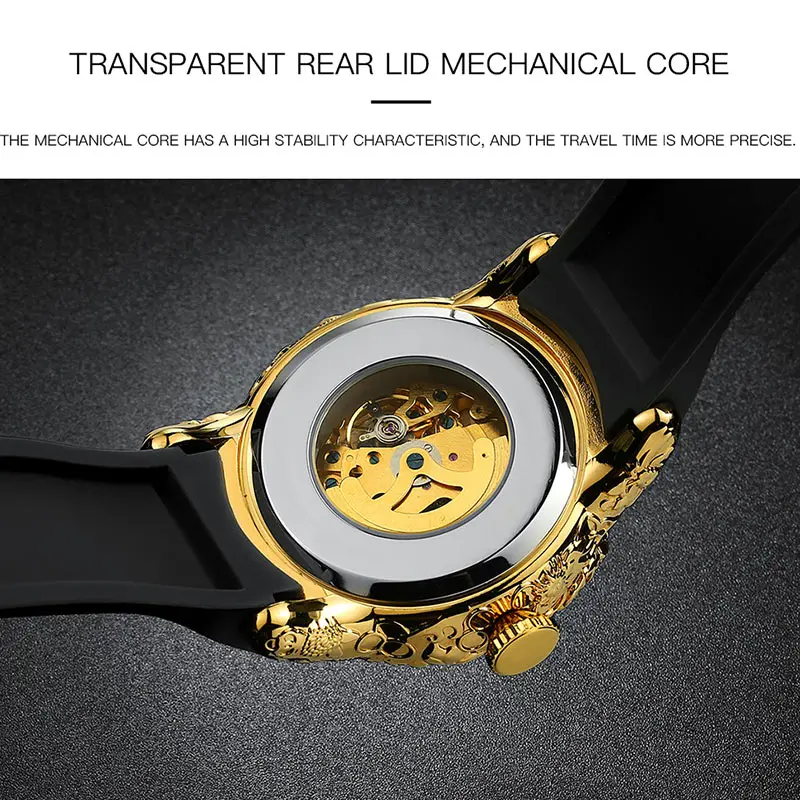 

Luxury Black 3D Engraved Dragon Automatic Mechanical Men Watches Waterproof Sports For Men Self-winding Wrist Watch Male Clock