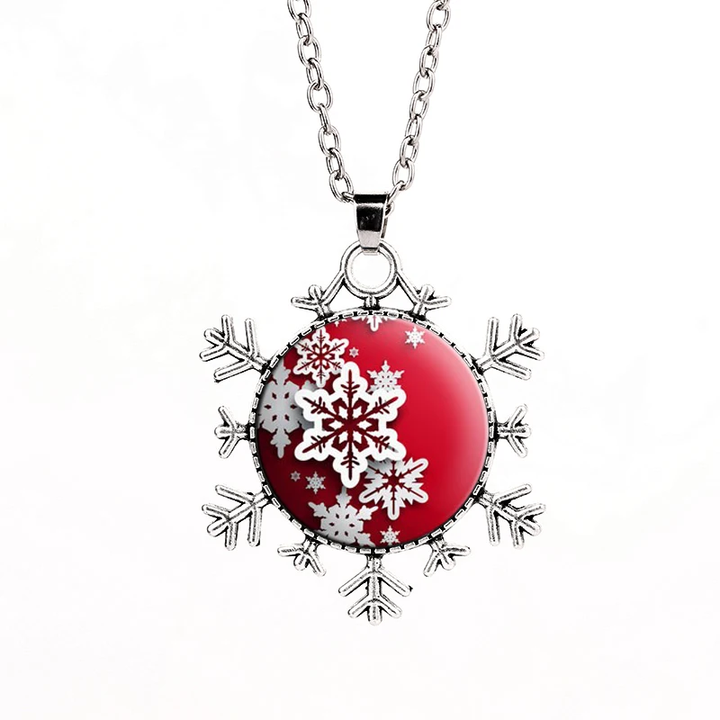 

SUTEYI Fashion Snowflake Christmas Necklace Christmas Glass Necklace Jewelry Red White Holiday Snowflake Pendants For Women