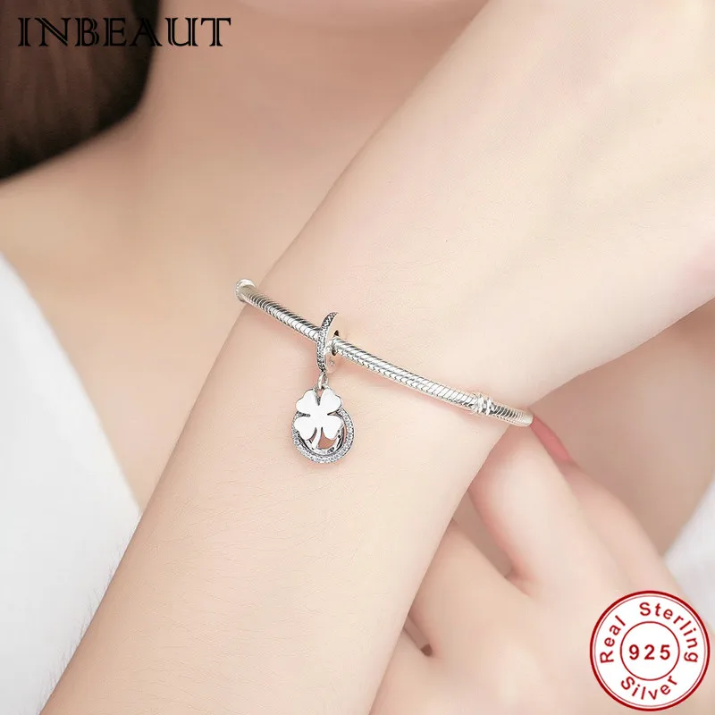 fit Europe Bracelet 925 Sterling Silver Round CZ Clover Charm Lucky 4 Leaf Pendant Beads for Bracelets&ampNecklaces Women DIY | Украшения и