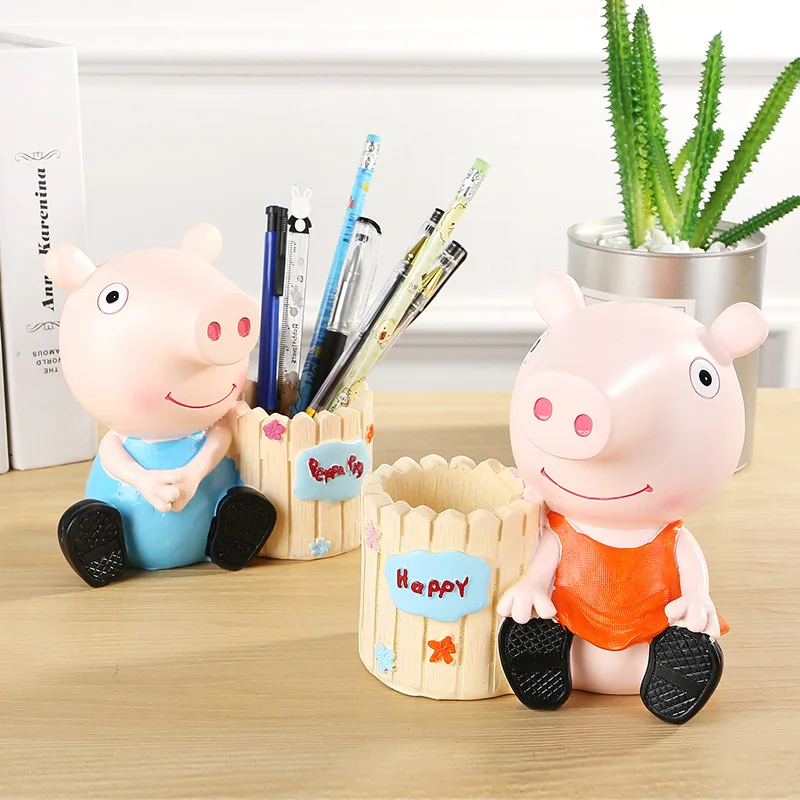 Cartoon Resin Pig Pencil Case Figurines Money Box Home Decor Cute Multifunctional Pen Holder Piggy Bank Crafts Student Gifts | Дом и сад