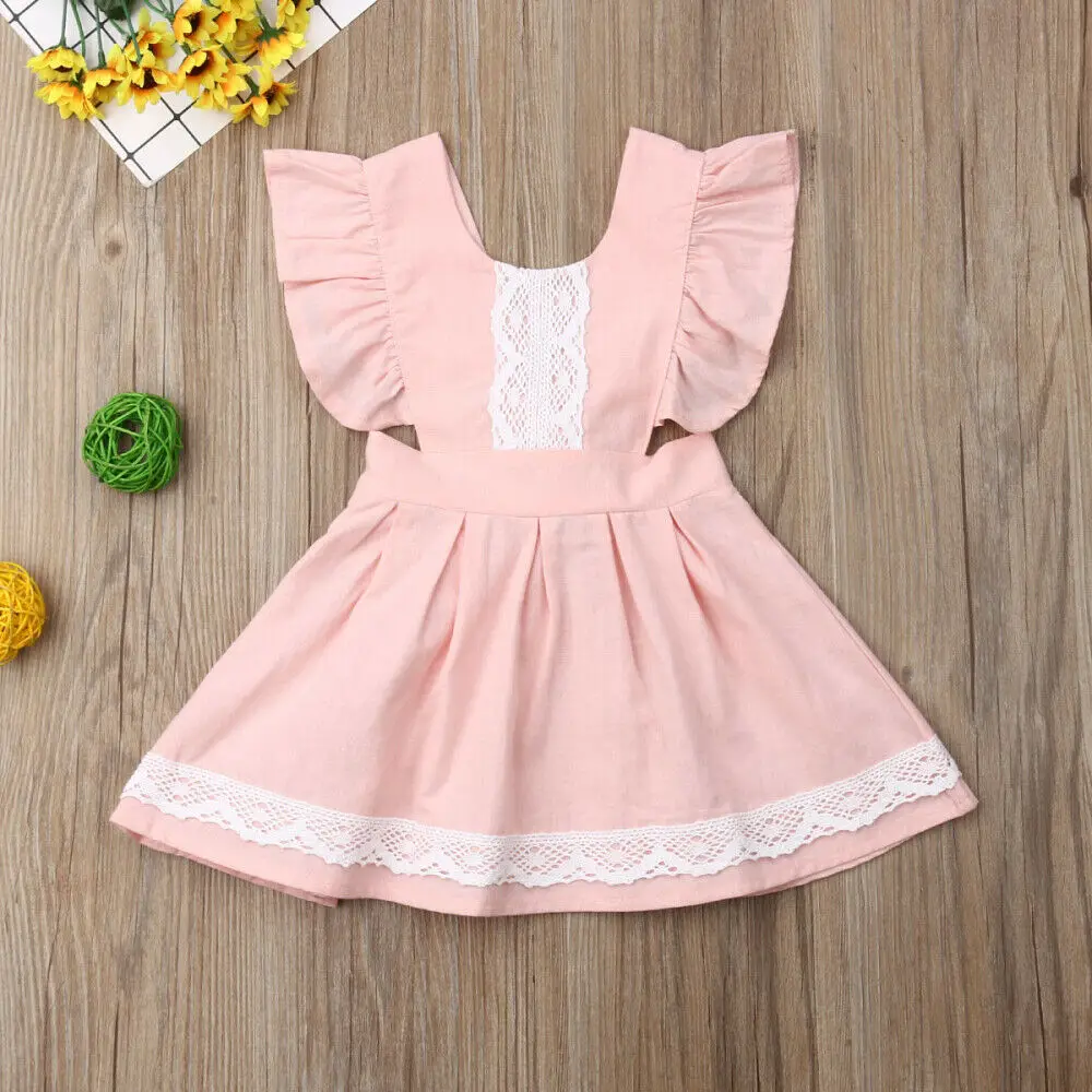 Newborn Infant Toddler Baby Girls Clothes Sister Matching Pink Sleeveless Causal Ruffle Lace Romper Dress Outfits Set | Детская одежда