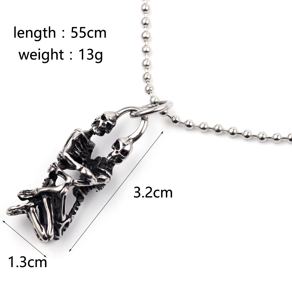 Ожерелье с подвеской в виде танцующего черепа из нержавеющей стали античное